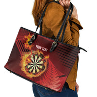 Personalised Darts New Zealand Leather Tote Bag Silver Fern Red Color LT22 - Polynesian Pride