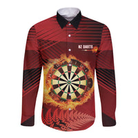 Personalised Darts New Zealand Long Sleeve Button Shirt Silver Fern Red Color LT22 Unisex Red - Polynesian Pride