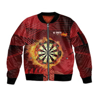 Personalised Darts New Zealand Sleeve Zip Bomber Jacket Silver Fern Red Color LT22 Unisex Red - Polynesian Pride