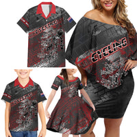 Personalised Cycling New Zealand Family Matching Off Shoulder Short Dress and Hawaiian Shirt Aotearoa Pride Sportswear