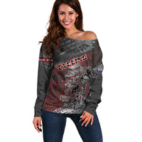 Personalised Cycling New Zealand Off Shoulder Sweater Aotearoa Pride Sportswear LT22 Women Red - Polynesian Pride