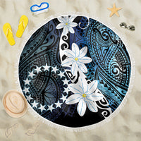 Cook Islands Maori Language Week Beach Blanket Tiare Maori Kuki Airani Blue Pattern LT22 One Size 150cm Blue - Polynesian Pride