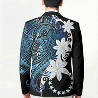 Cook Islands Maori Language Week Blazer Tiare Maori Kuki Airani Blue Pattern LT22 - Polynesian Pride