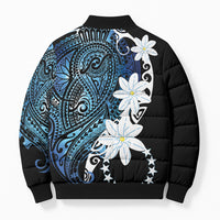 Cook Islands Maori Language Week Bomber Puffer Jacket Tiare Maori Kuki Airani Blue Pattern LT22 - Polynesian Pride
