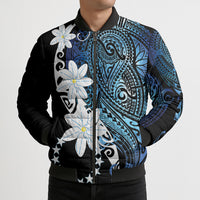 Cook Islands Maori Language Week Bomber Puffer Jacket Tiare Maori Kuki Airani Blue Pattern LT22 - Polynesian Pride