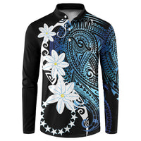 Cook Islands Maori Language Week Button Sweatshirt Tiare Maori Kuki Airani Blue Pattern LT22 Blue - Polynesian Pride