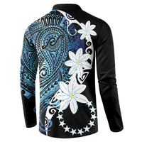 Cook Islands Maori Language Week Button Sweatshirt Tiare Maori Kuki Airani Blue Pattern LT22 - Polynesian Pride