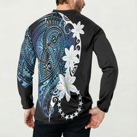 Cook Islands Maori Language Week Button Sweatshirt Tiare Maori Kuki Airani Blue Pattern LT22 - Polynesian Pride