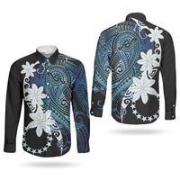 Cook Islands Maori Language Week Couples Matching Summer Maxi Dress and Long Sleeve Button Shirt Tiare Maori Kuki Airani Blue Pattern LT22 - Polynesian Pride