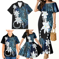 Cook Islands Maori Language Week Family Matching Mermaid Dress and Hawaiian Shirt Tiare Maori Kuki Airani Blue Pattern LT22 - Polynesian Pride