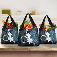 Cook Islands Maori Language Week Grocery Bag Tiare Maori Kuki Airani Blue Pattern LT22 3-pack One Size Blue - Polynesian Pride