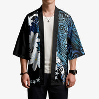 Cook Islands Maori Language Week Kimono Tiare Maori Kuki Airani Blue Pattern LT22 - Polynesian Pride