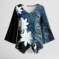 Cook Islands Maori Language Week Kimono Sleeve Blouse Tiare Maori Kuki Airani Blue Pattern LT22 Female Blue - Polynesian Pride