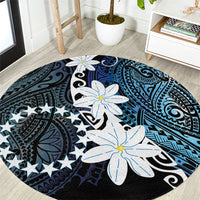 Cook Islands Maori Language Week Round Carpet Tiare Maori Kuki Airani Blue Pattern LT22 Blue - Polynesian Pride