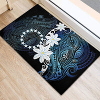 Cook Islands Maori Language Week Rubber Doormat Tiare Maori Kuki Airani Blue Pattern LT22 - Polynesian Pride