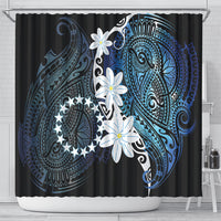 Cook Islands Maori Language Week Shower Curtain Tiare Maori Kuki Airani Blue Pattern LT22 - Polynesian Pride