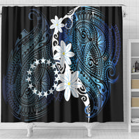 Cook Islands Maori Language Week Shower Curtain Tiare Maori Kuki Airani Blue Pattern LT22 - Polynesian Pride