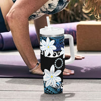 Cook Islands Maori Language Week Tumbler With Handle Tiare Maori Kuki Airani Blue Pattern LT22 - Polynesian Pride