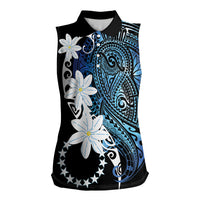 Cook Islands Maori Language Week Women Sleeveless Polo Shirt Tiare Maori Kuki Airani Blue Pattern LT22 Female Blue - Polynesian Pride