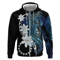 Cook Islands Maori Language Week Zip Hoodie Tiare Maori Kuki Airani Blue Pattern LT22 Zip Hoodie Blue - Polynesian Pride