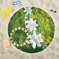 Cook Islands Maori Language Week Beach Blanket Tiare Maori Kuki Airani Green Pattern LT22 One Size 150cm Green - Polynesian Pride