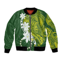 Cook Islands Maori Language Week Bomber Jacket Tiare Maori Kuki Airani Green Pattern LT22 Unisex Green - Polynesian Pride
