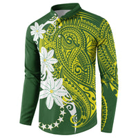 Cook Islands Maori Language Week Button Sweatshirt Tiare Maori Kuki Airani Green Pattern LT22 - Polynesian Pride