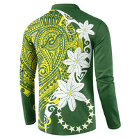 Cook Islands Maori Language Week Button Sweatshirt Tiare Maori Kuki Airani Green Pattern LT22 - Polynesian Pride