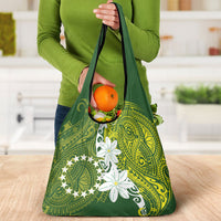 Cook Islands Maori Language Week Grocery Bag Tiare Maori Kuki Airani Green Pattern LT22 - Polynesian Pride