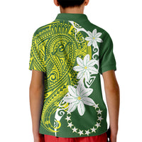 Cook Islands Maori Language Week Kid Polo Shirt Tiare Maori Kuki Airani Green Pattern LT22 - Polynesian Pride