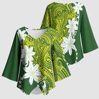 Cook Islands Maori Language Week Kimono Sleeve Blouse Tiare Maori Kuki Airani Green Pattern LT22 - Polynesian Pride