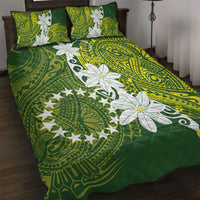 Cook Islands Maori Language Week Quilt Bed Set Tiare Maori Kuki Airani Green Pattern LT22 Green - Polynesian Pride