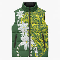 Cook Islands Maori Language Week Sleeveless Puffer Jacket Tiare Maori Kuki Airani Green Pattern LT22 Unisex Green - Polynesian Pride