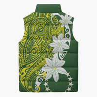 Cook Islands Maori Language Week Sleeveless Puffer Jacket Tiare Maori Kuki Airani Green Pattern LT22 - Polynesian Pride