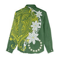 Cook Islands Maori Language Week Women Casual Shirt Tiare Maori Kuki Airani Green Pattern LT22 - Polynesian Pride