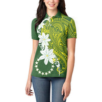 Cook Islands Maori Language Week Women Polo Shirt Tiare Maori Kuki Airani Green Pattern LT22 - Polynesian Pride