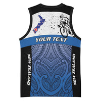 Personalised Cycling New Zealand Basketball Jersey Aotearoa Map Fern Maori Pattern LT22 - Polynesian Pride