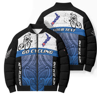 Personalised Cycling New Zealand Bomber Puffer Jacket Aotearoa Map Fern Maori Pattern LT22 - Polynesian Pride