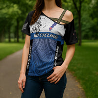 Personalised Cycling New Zealand Cross Shoulder Shirt Aotearoa Map Fern Maori Pattern LT22 - Polynesian Pride