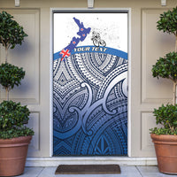 Personalised Cycling New Zealand Door Cover Aotearoa Map Fern Maori Pattern LT22 Blue - Polynesian Pride