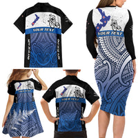 Personalised Cycling New Zealand Family Matching Long Sleeve Bodycon Dress and Hawaiian Shirt Aotearoa Map Fern Maori Pattern