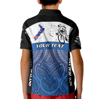 Personalised Cycling New Zealand Kid Polo Shirt Aotearoa Map Fern Maori Pattern LT22 - Polynesian Pride