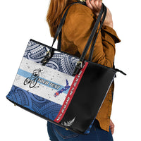 Personalised Cycling New Zealand Leather Tote Bag Aotearoa Map Fern Maori Pattern LT22 - Polynesian Pride