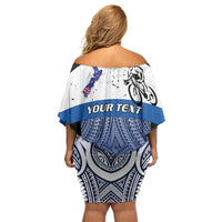 Personalised Cycling New Zealand Off Shoulder Short Dress Aotearoa Map Fern Maori Pattern LT22 - Polynesian Pride