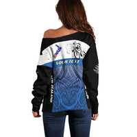 Personalised Cycling New Zealand Off Shoulder Sweater Aotearoa Map Fern Maori Pattern LT22 - Polynesian Pride