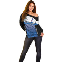 Personalised Cycling New Zealand Off Shoulder Sweater Aotearoa Map Fern Maori Pattern LT22 - Polynesian Pride