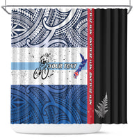 Personalised Cycling New Zealand Shower Curtain Aotearoa Map Fern Maori Pattern LT22 Blue - Polynesian Pride