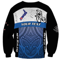 Personalised Cycling New Zealand Sweatshirt Aotearoa Map Fern Maori Pattern LT22 - Polynesian Pride