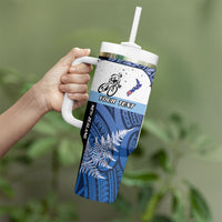 Personalised Cycling New Zealand Tumbler With Handle Aotearoa Map Fern Maori Pattern LT22 - Polynesian Pride