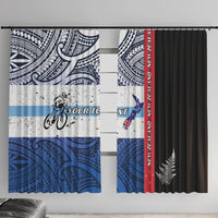 Personalised Cycling New Zealand Window Curtain Aotearoa Map Fern Maori Pattern LT22 With Hooks Blue - Polynesian Pride